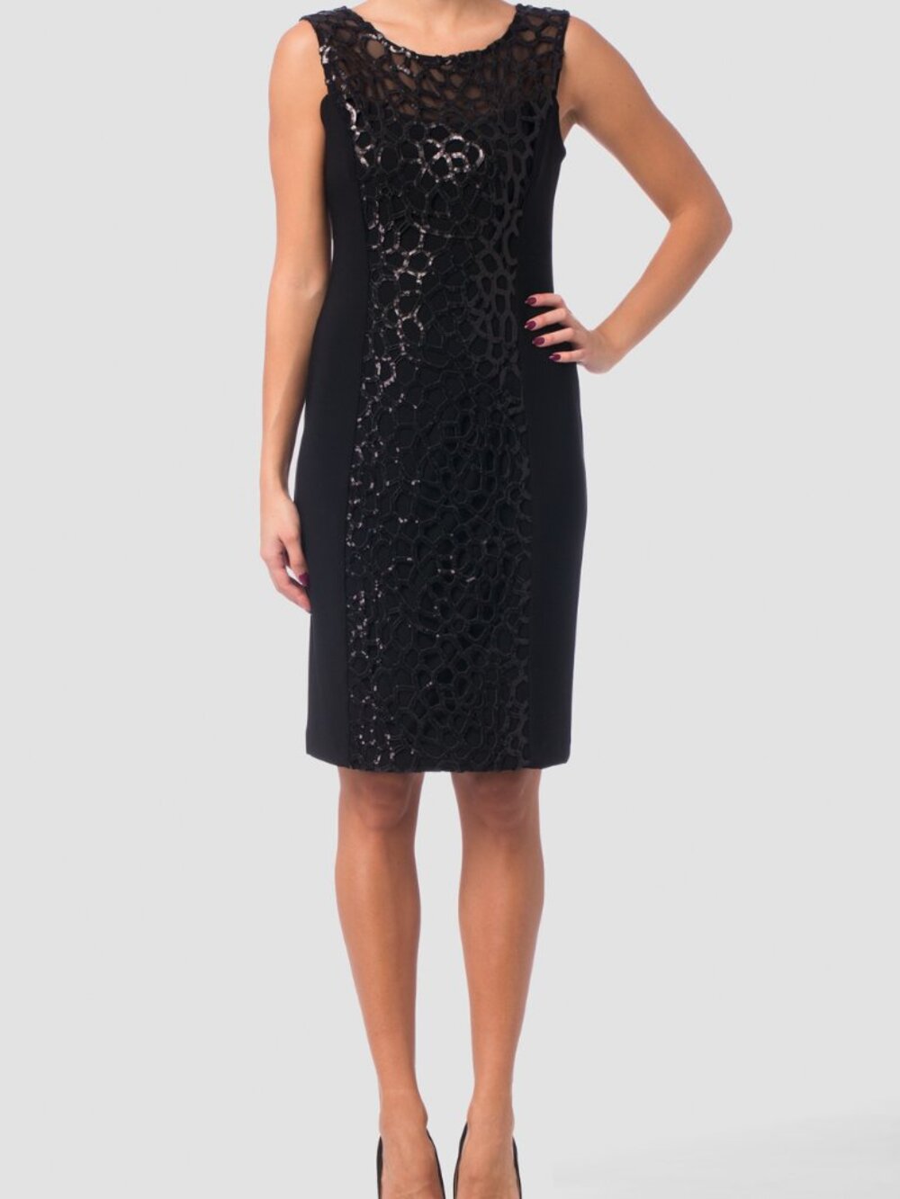 Joseph Ribkoff Sequin Sleeveless Sheath Cocktail Dress 14 Black Evening 171472